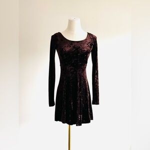 Late 90s early 00s brown crushed velvet mini dress sz P